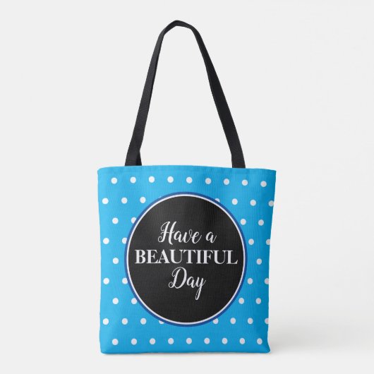 Monogram Blue White Polka Dots Tote Bag (Achterkant)