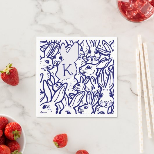 Monogram Blue White Rabbit Bunny Cute Unique Servet (Insitu)