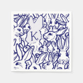 Monogram Blue White Rabbit Bunny Cute Unique Servet (Voorkant)