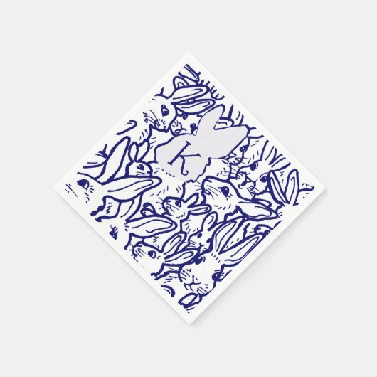 Monogram Blue White Rabbit Bunny Cute Unique Servet (Hoek)