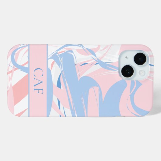Monogram Blue White Roze marmer Swirl Case-Mate iPhone Case (Achterkant (horizontaal))
