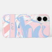 Monogram Blue White Roze marmer Swirl Case-Mate iPhone Case (Achterkant (horizontaal))