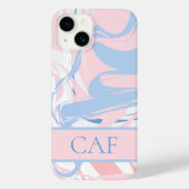 Monogram Blue White Roze marmer Swirl Case-Mate iPhone Case (Achterkant)