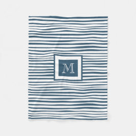 Monogram Blue White Stripe Fleece Deken