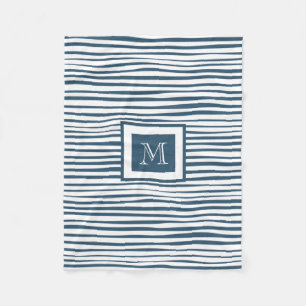 Monogram Blue White Stripe Fleece Deken