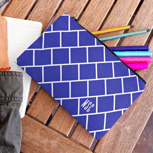 Monogram, Blue & White Stylish Trellis Pattern Etui