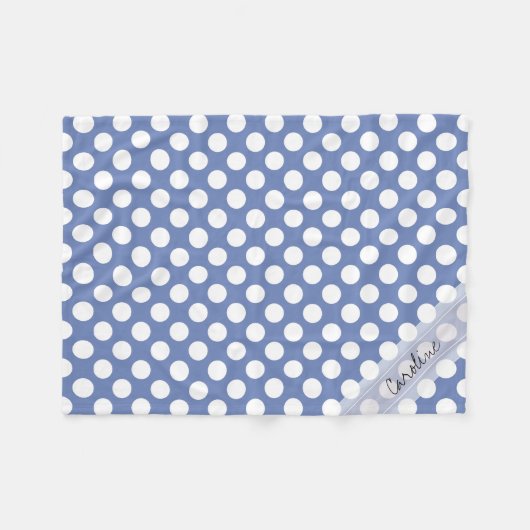 Monogram Blue White Trendy Fun Polka Dot Pattern Fleece Deken (Voorkant (Horizontaal))