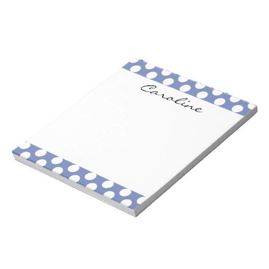 Monogram Blue White Trendy Fun Polka Dot Pattern Notitieblok (Linkerzijde)