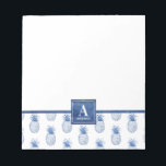 Monogram Blue White Waterverf Pineappel Notitieblok<br><div class="desc">Pas dit blauwe en witte anananassap van het monogram aan. Een coole zomertropische thema. Zo  voor je kantoor. Ontworpen voor jou door Blackberry Boulevard</div>