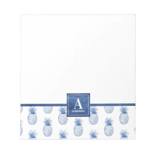 Monogram Blue White Waterverf Pineappel Notitieblok