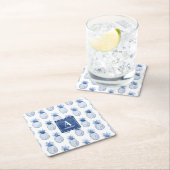 Monogram Blue White Waterverf Tropische anananas Kartonnen Onderzetters (Insitu)