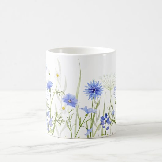 Monogram Blue Wild Flower Personalized Koffiemok (Center)