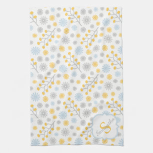 Monogram Blue Yellow & Grey Kitchen Towel 16x24 Theedoek