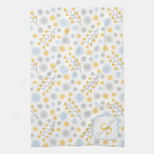 Monogram Blue Yellow & Grey Kitchen Towel 16x24 Theedoek (Verticaal)