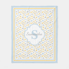 Monogram Blue Yellow & Grey Modern Fleece Blanket Deken