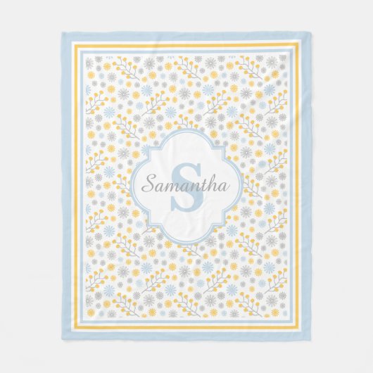 Monogram Blue Yellow & Grey Modern Fleece Blanket Deken (Voorkant)