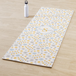 Monogram Blue Yellow Grey Scandinavian Pattern Yogamat
