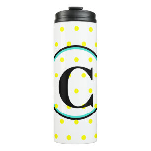 Monogram Blue Yellow Polka Dots Thermosbeker
