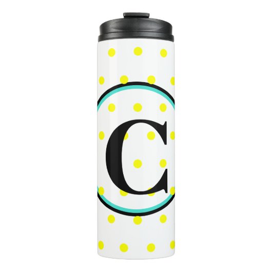 Monogram Blue Yellow Polka Dots Thermosbeker (Voorkant)