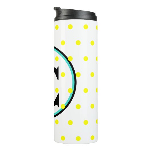 Monogram Blue Yellow Polka Dots Thermosbeker (Geroteerd rechts)