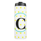 Monogram Blue Yellow Polka Dots Thermosbeker (Voorkant)