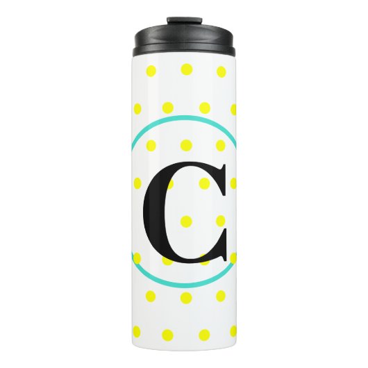 Monogram Blue Yellow Polka Dots Thermosbeker (Voorkant)