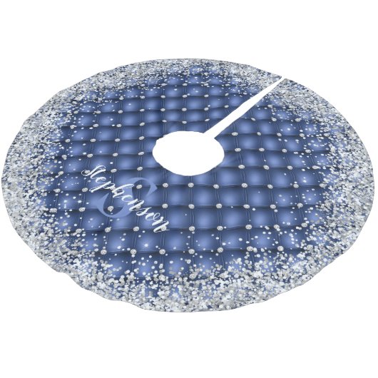 Monogram BlueTufted Diamond Silver Glitter Kerstboom Rok (Gekanteld)