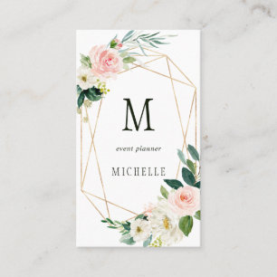 Monogram Blush Bloom Geometric Gold Lijst Visitekaartje
