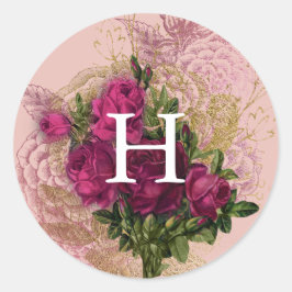 Monogram | Blush & Bourgondië Bloemenvelop afdicht Ronde Sticker