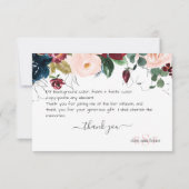 Monogram Blush Burgundy Navy Waterverf Flowers Bedankkaart (Achterkant)