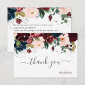 Monogram Blush Burgundy Navy Waterverf Flowers Bedankkaart (Voorkant / Achterkant)