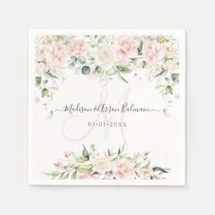 Monogram Blush Cream Rozen Eucalyptus Alle gebeurt Servet
