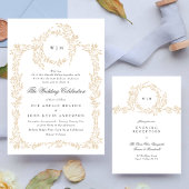 Monogram Blush Crest Elegante Huwelijksreceptie Informatiekaartje