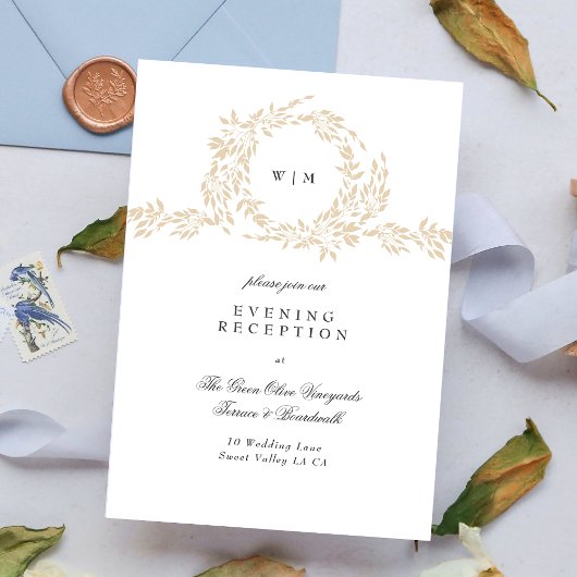 Monogram Blush Crest Elegante Huwelijksreceptie Informatiekaartje