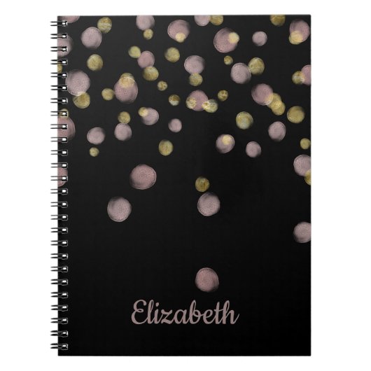 Monogram Blush en Gold Overlay op zwart Notitieboek (Voorkant)