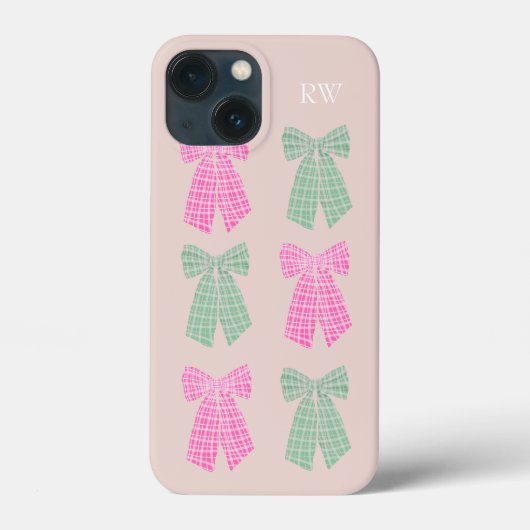 Monogram Blush Gingham Coquette boog patroon Case-Mate iPhone Case (Achterkant)