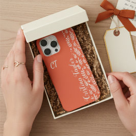 monogram Blush Leaf patroon op roze Stijlvol iPhone 16 Pro Max Hoesje