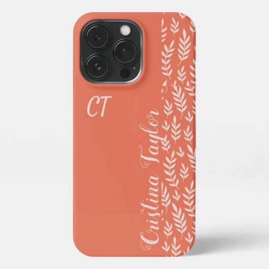 monogram Blush Leaf patroon op roze Stijlvol iPhone Hoesje (Achterkant)