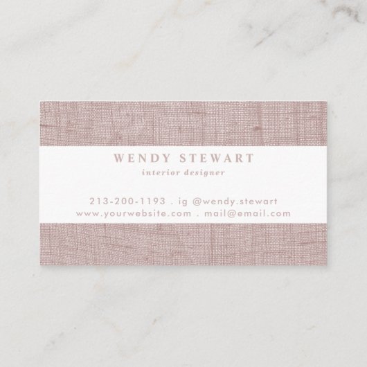 Monogram Blush Linen Fabric Texture Simple Modern Visitekaartje (Achterkant)