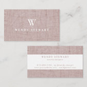 Monogram Blush Linen Fabric Texture Simple Modern Visitekaartje (Voorkant / Achterkant)