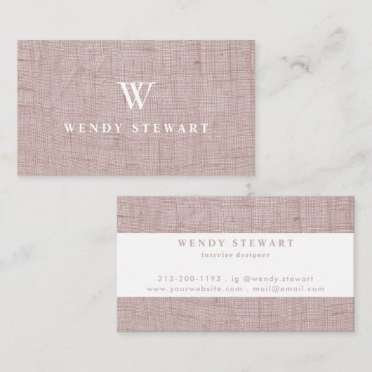 Monogram Blush Linen Fabric Texture Simple Modern Visitekaartje (Voorkant / Achterkant)
