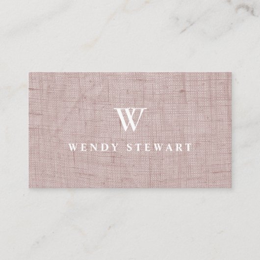 Monogram Blush Linen Fabric Texture Simple Modern Visitekaartje (Voorkant)
