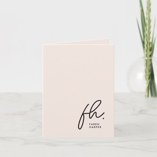Monogram Blush Modern Chic Script Social Note Bedankkaart (Voorkant)