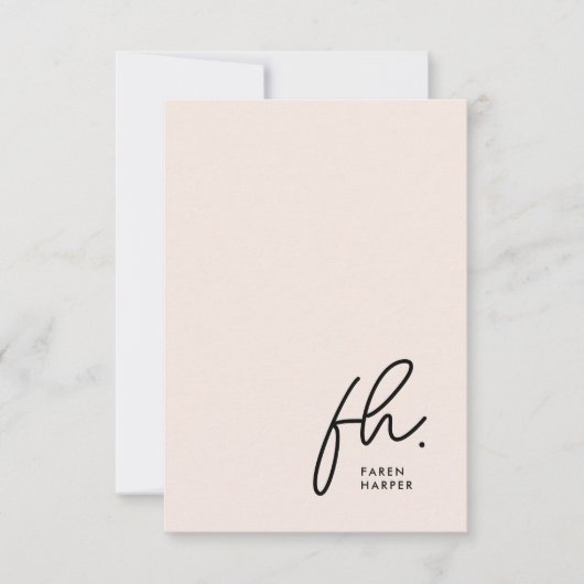 Monogram Blush Modern Chic Script Social Notecard Notitiekaartje (Voorkant)