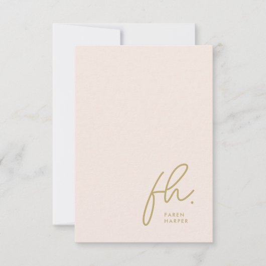 Monogram Blush Modern Chic Script Social Notecard Notitiekaartje (Voorkant)