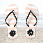 Monogram Blush Pink and Black Preppy Stripes Teenslippers<br><div class="desc">Aangepast gedrukte flip flop sandalen met een preppy nautical stripe patroon en uw aangepaste monogram of andere tekst in een cirkelvormig lijst. Klik aanpassen het om tekstdoopvonten en kleuren te veranderen of uw eigen afbeeldingen toe te voegen om unieke één van een soortontwerp te creëer!</div>