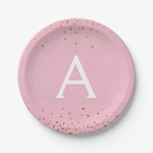Monogram Blush Pink and Gold Foil Confetti Papieren Bordje