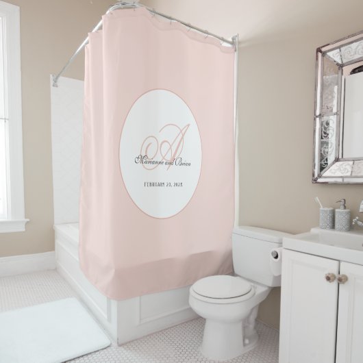 Monogram Blush Pink and White Douchegordijn (In situ)