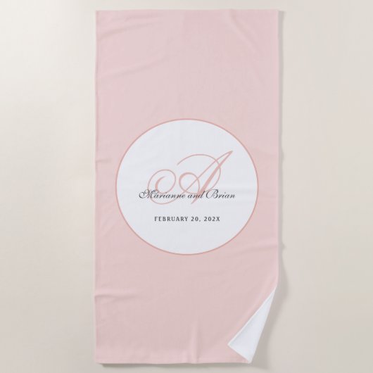 Monogram Blush Pink and White Strandlaken (Voorkant)
