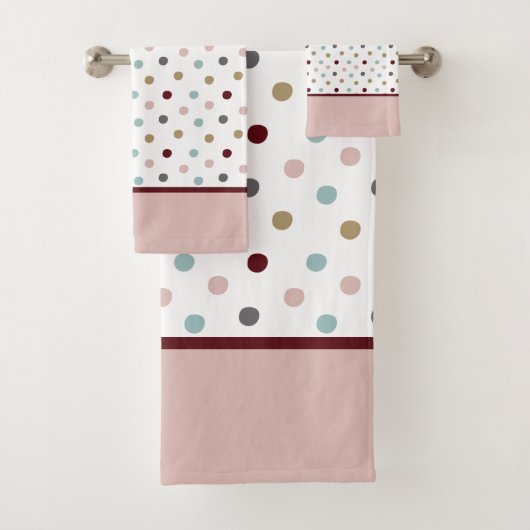 Monogram Blush Pink & Blue, Gold, Red Polka Dots Bad Handdoek (Insitu)